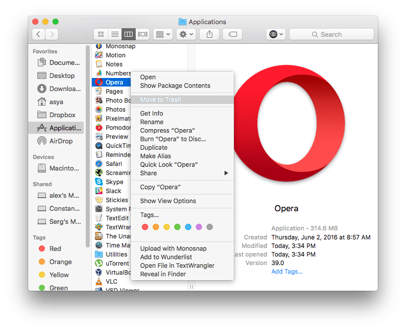 uninstall opera for mac